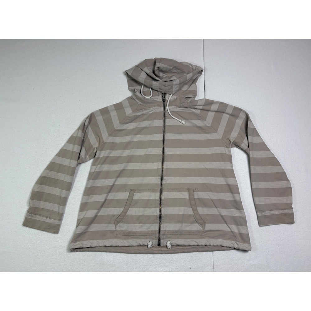 Sonoma Life Style Womens XL Full Zip Hoodie Taupe Tan Striped Drawstring Hem